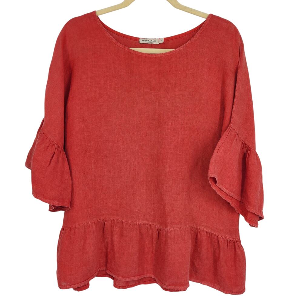Valentina Naldi Linen Blouse – Red with Ruffled Hem